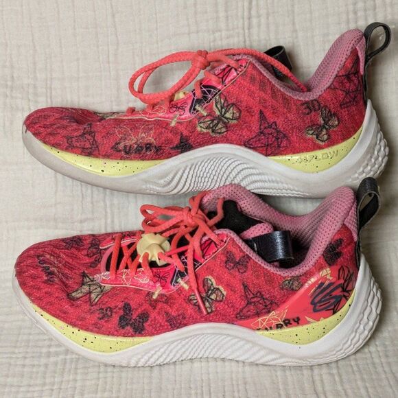 W9.5 / M8 - Under Armour Curry Flow 10 Unicorn & Butterfly Pink Black Shoes - Picture 6 of 10